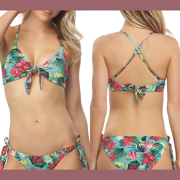 NEW Tart Collections Praver Tropical Floral Bikini Top [SZ Small ] Blue‎ Pink - Picture 1 of 8